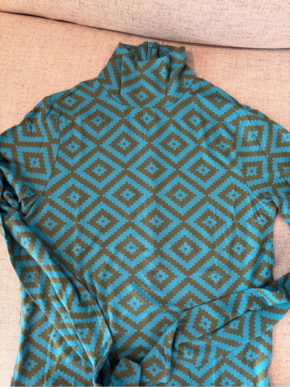 Tory Burch Teal & Brown Geometric Turtleneck shirt